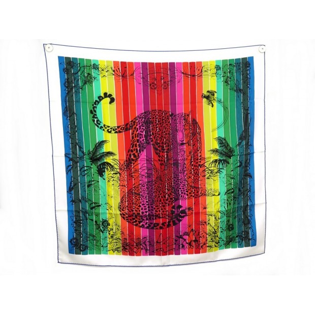 NEUF FOULARD HERMES JUNGLE LOVE RAINBOW CARRE 90 EN SOIE + BOITE BOX SCARF NEW