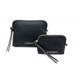 NEUF LOT DE 2 POCHETTES BURBERRY ZIPPEE 40204661 40204671 EN NYLON NOIR KIT 290€