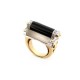 BAGUE T53 EN OR JAUNE 18K SERTIE CRISTAL DE ROCHE ONYX & DIAMANTS 0.35CT RING