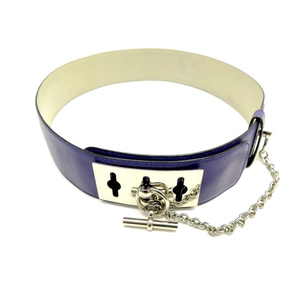 VINTAGE CEINTURE CELINE COLLIER DE CHIEN T75 EN CUIR VIOLET LEATHER BELT 590€