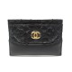 NEUF PORTES CARTES CHANEL TIMELESS LOGO CC CUIR PYTHON NOIR LEATHER CARD HOLDER