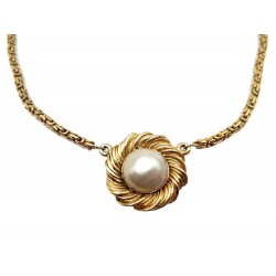 VINTAGE COLLIER CHANEL AVEC PERLE CENTRALE EN METAL DORE PEARL COLLAR 550€