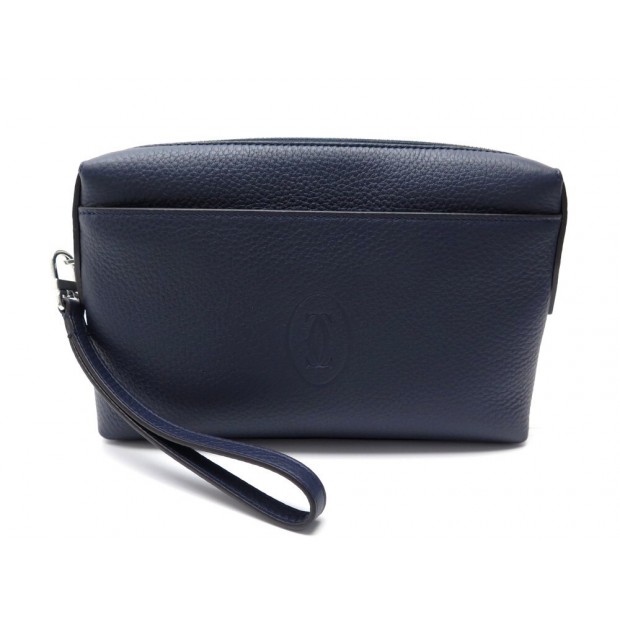 NEUF POCHETTE CARTIER SQUARE MUST CRL1002261 CUIR GRAINE BLEU NEW POUCH 1245€