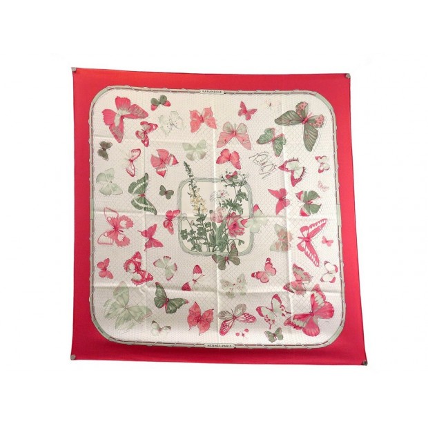 VINTAGE FOULARD HERMES FARANDOLE CATHY LATHAM CARRE 90 SOIE ROSE SILK SCARF 460€