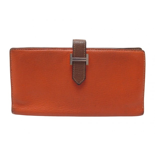 PORTEFEUILLE HERMES BEARN CUIR CHEVRE MYSORE ORANGE PORTE MONNAIE WALLET 2400€