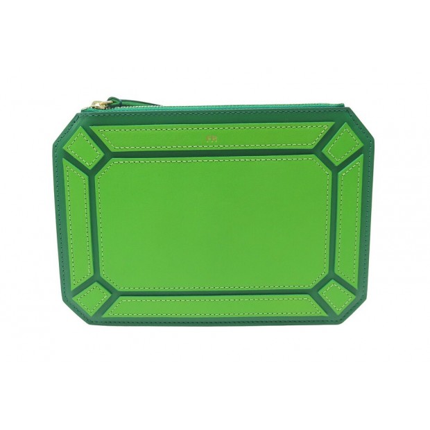 NEUF POCHETTE CHRISTIAN DIOR EN CUIR VERT NEW GREEN LEATHER POUCH CLUTCH 650€