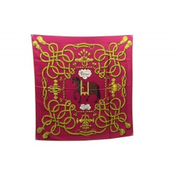 FOULARD HERMES PALEFROI 1965 DE LA PERRIERE CARRE EN SOIE MAGENTA SCARF 350€