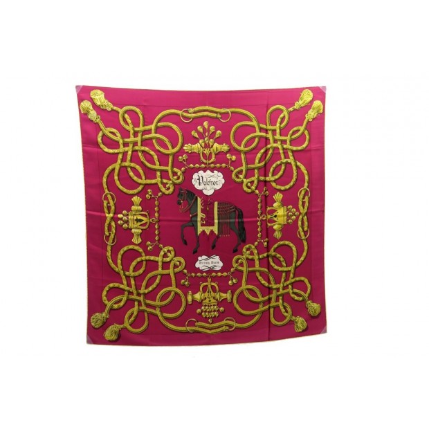 FOULARD HERMES PALEFROI 1965 DE LA PERRIERE CARRE EN SOIE MAGENTA SCARF 350€