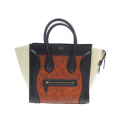 SAC A MAIN CELINE LUGGAGE SMALL EN CUIR & PYTHON ORANGE NOIR ECRU HAND BAG 4200€