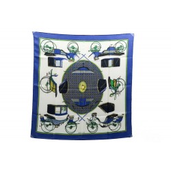 FOULARD HERMES LES VOITURES A TRANSFORMATION CARRE EN SOIE BLEU SILK SCARF 350€