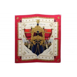 FOULARD HERMES VUE DU CARROSSE HUGO GRYGKAR CARRE EN SOIE ROUGE SILK SCARF 350€