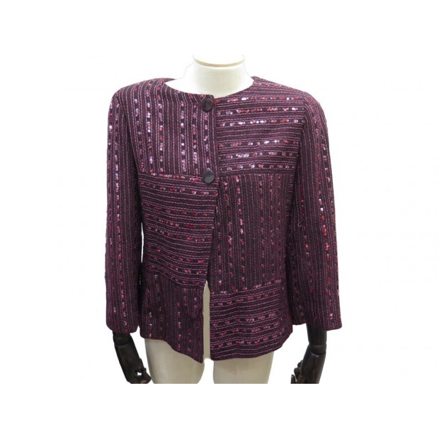 VESTE CHANEL P14906V08298 COL ROND EN TWEED & SEQUINS BORDEAUX M 40 JACKET 6500€