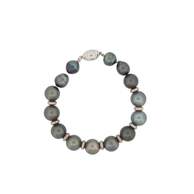 BRACELET 14 PERLES DE TAHITI TUAMOTU MONTEES SUR ARGENT 20CM PEARLS STRAP BANGLE