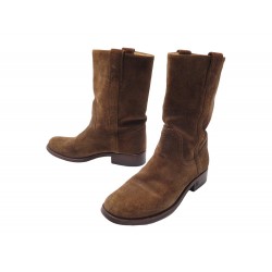 CHAUSSURES CHANEL BOTTINES LOGO G26506 38 DAIM CAMEL BOOTS SHOES 1400€