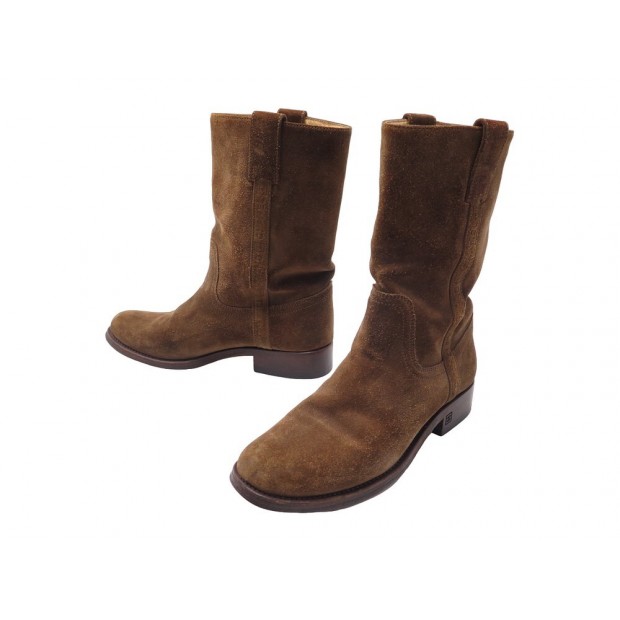 CHAUSSURES CHANEL BOTTINES LOGO G26506 38 DAIM CAMEL BOOTS SHOES 1400€