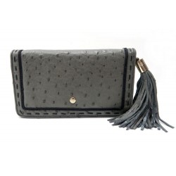 NEUF PORTEFEUILLE LANCEL PERMIER FLIRT EN CUIR D'AUTRUCHE GRIS WALLET 850€