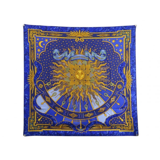 FOULARD HERMES CARPE DIEM METZ CARRE 90 CM EN SOIE BLEUE BLUE SILK SCARF 460€