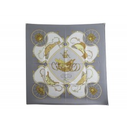 FOULARD HERMES SPRINGS PHILIPPE LEDOUX CARRE 90 SOIE GRIS GREY SILK SCARF 460€