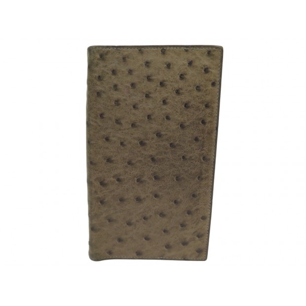 VINTAGE COUVERTURE AGENDA HERMES CUIR AUTRUCHE TAUPE PORTE CARTES OSTRICH COVER