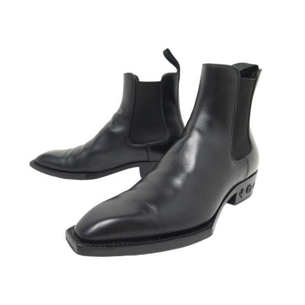 CHAUSSURES LOUIS VUITTON BOTTINES CHELSEA 6 40.5 EN CUIR NOIR BLACK BOOTS 1450€