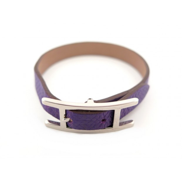 BRACELET HERMES BEHAPI 14 A 16.5 CM XS EN CUIR EPSOM VIOLET PURPLE LEATHER 320€