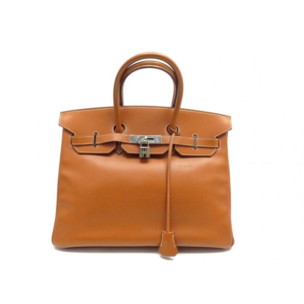 SAC A MAIN HERMES BIRKIN 35 041702CK35 EN CUIR TOGO COGNAC & PALLADIE 2005 PURSE