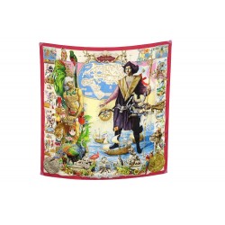 FOULARD HERMES LES AMERIQUES KERMIT OLIVER CARRE EN SOIE ROUGE SILK SCARF 350€