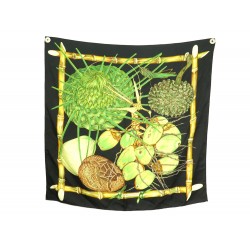 FOULARD HERMES JARDIN CREOLE DAWLAT DUMOULIN NOIR CARRE 90 CM EN SOIE SCARF 460€