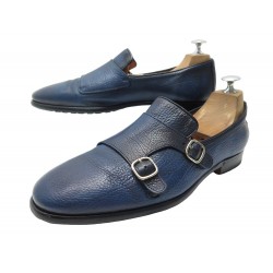 CHAUSSURES SANTONI MOCASSINS CARLOS 13907 7 IT 42 FR BOUCLE CUIR GRAINE 750€