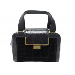 SAC A MAIN JIMMY CHOO CUIR VELOURS ET PYTHON NOIR VELVET LEATHER HAND BAG 1190€