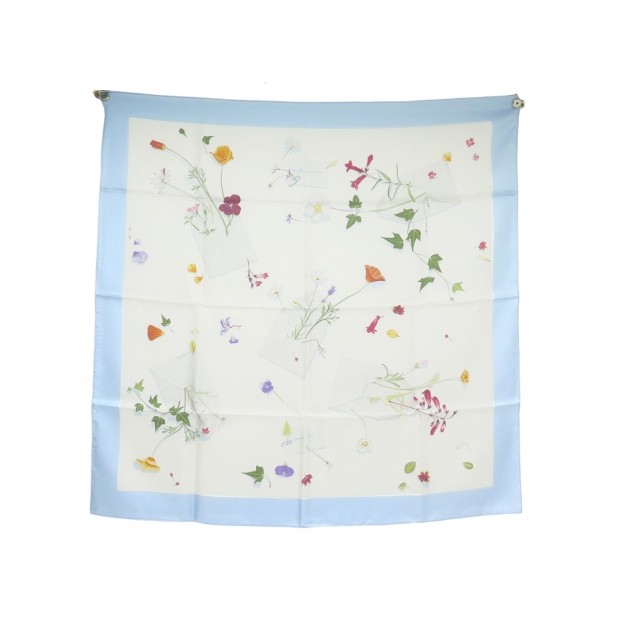 NEUF FOULARD HERMES DES FLEURS POUR LE DIRE CARRE 90 SOIE BLEU SILK SCARF 495€