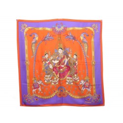 FOULARD HERMES INDIA CATHY LATHAM CARRE EN SOIE ORANGE & VIOLET SILK SCARF 345€