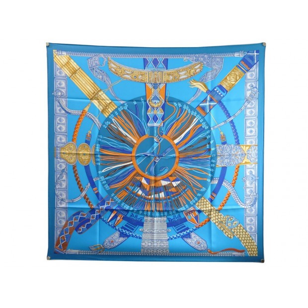 NEUF FOULARD HERMES CEINTURES ET LIENS BOURTHOUMIEUX SOIE BLEU CARRE SCARF 460€