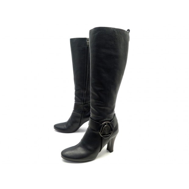 CHAUSSURES CELINE LOGO TRIOMPHE 310043 BOTTES 38 CUIR NOIR + BOITE BOOTS 1490€