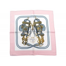 FOULARD GAVROCHE HERMES BRIDES DE GALA EN SOIE ROSE CARRE 42 SILK SCARF 210€