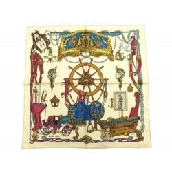 NEUF VINTAGE FOULARD HERMES GAVROCHE MUSEE PHILIPPE LEDOUX SOIE BEIGE SCARF 210€