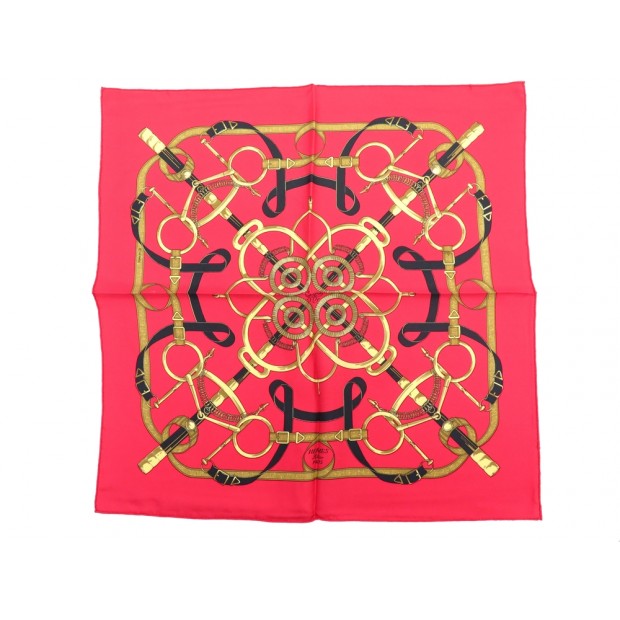 NEUF FOULARD HERMES GAVROCHE EPERON D'OR EN SOIE ROUGE SILK SCARF RED 210€