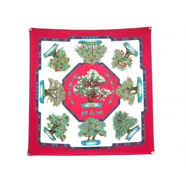 FOULARD HERMES BONSAI PAR CATHERINE BASCHET SOIE BORDEAUX BOITE SILK SCARF 495€