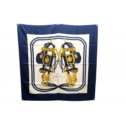 VINTAGE FOULARD HERMES BRIDES DE GALA HUGO GRYGKAR CARRE EN SOIE BLEU SCARF 350€