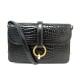 VINTAGE SAC A MAIN MORABITO DOUBLE SOUFFLET EN CUIR CROCODILE NOIR PORTEFEUILLE