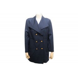 VINTAGE VESTE LONGUE CHANEL 21262 42 L CABAN LAINE BLEU BLUE WOOL JACKET 5700€