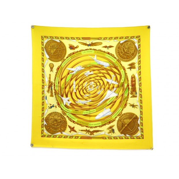 FOULARD HERMES REVES D'ESPACE MICHEL DUCHENE CARRE 90 SOIE JAUNE SILK SCARF 495€