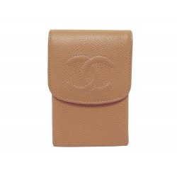 ETUI CHANEL LOGO CC PORTE MONNAIE EN CUIR CAVIAR BEIGE LEATHER CASE WALLET 750€