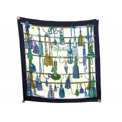 FOULARD HERMES PASSEMENTERIE HERON CARRE 90 CM EN SOIE BLEUE SILK SCARF 460€