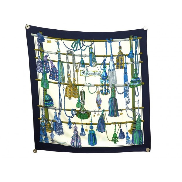 FOULARD HERMES PASSEMENTERIE HERON CARRE 90 CM EN SOIE BLEUE SILK SCARF 460€