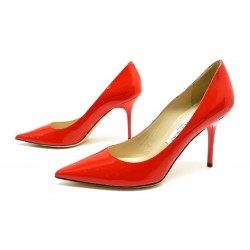 NEUF CHAUSSURES JIMMY CHOO AGNES ESCARPINS 36.5 EN CUIR VERNI ROUGE SHOES 395€