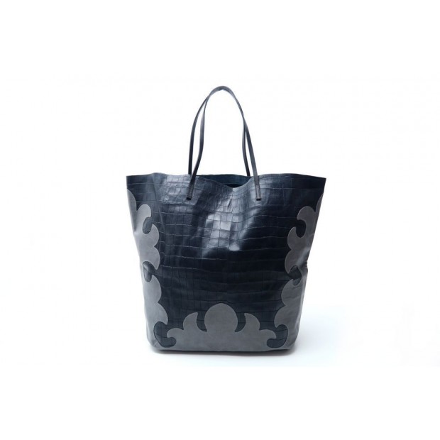 NEUF SAC A MAIN LINDE GALLERY LEZARD L CABAS EN CUIR FACON CROCO BLEU BAG 425€