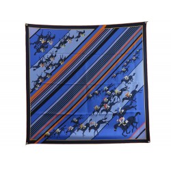 FOULARD HERMES LES COURSES CARRE 90 GIRONIERES SOIE BLEU MARINE SILK SCARF 495€