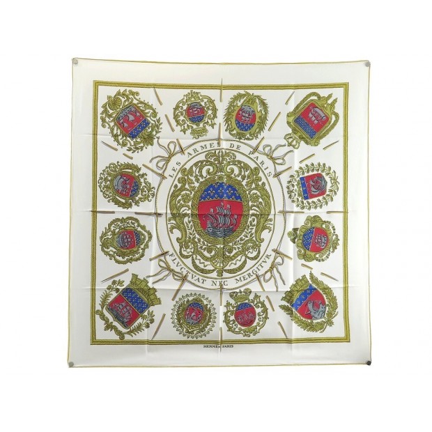 VINTAGE FOULARD HERMES LES ARMES DE PARIS EN SOIE BLANC CARRE 90 SILK SCARF 495€