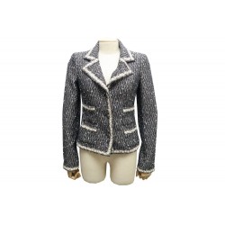 VESTE CINTREE CHANEL P26325 S 36 2005 EN TWEED NOIR & BLANC MANTEAU JACKET 4000€